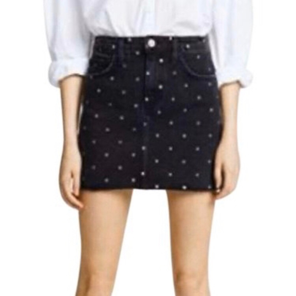 Current/Elliot Black Polka Dot Denim Mini Skirt